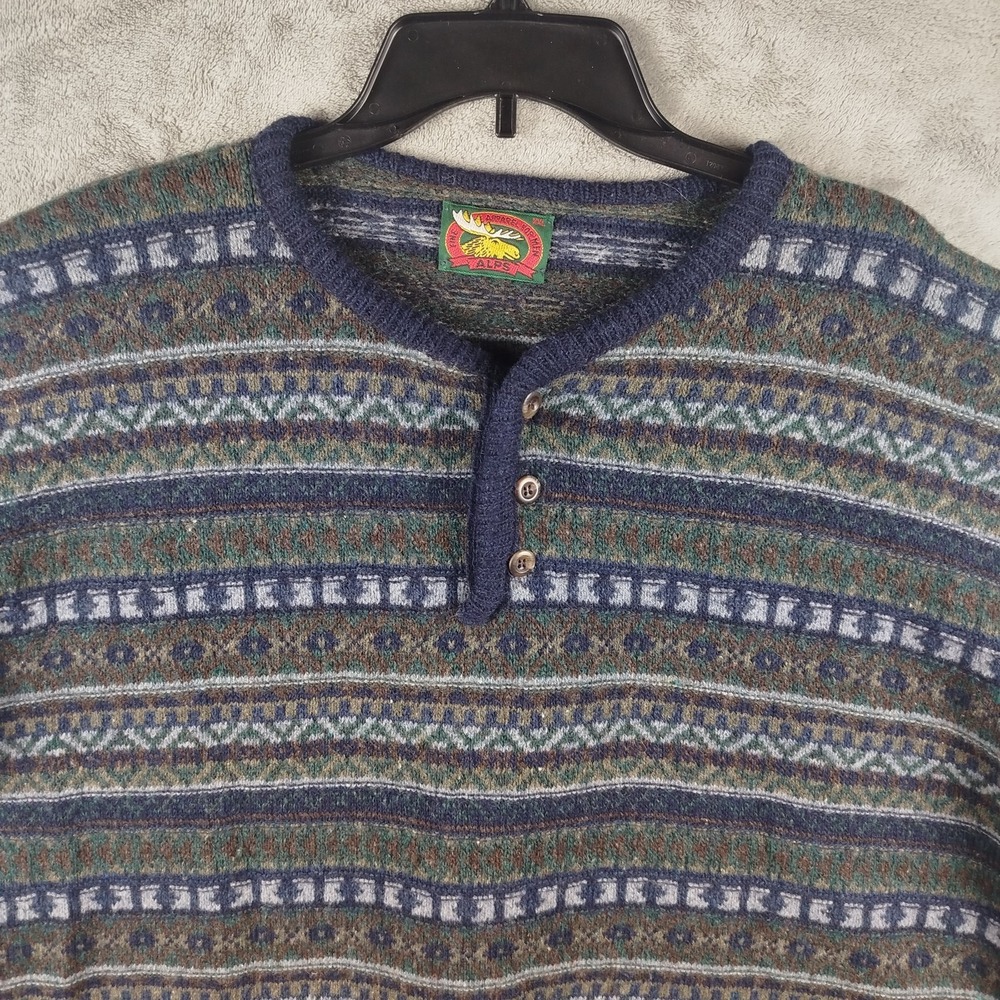 Vintage Alps Sweater Mens 2XL Black Gray Wool Nylon Aztec‎ Striped Made In USA